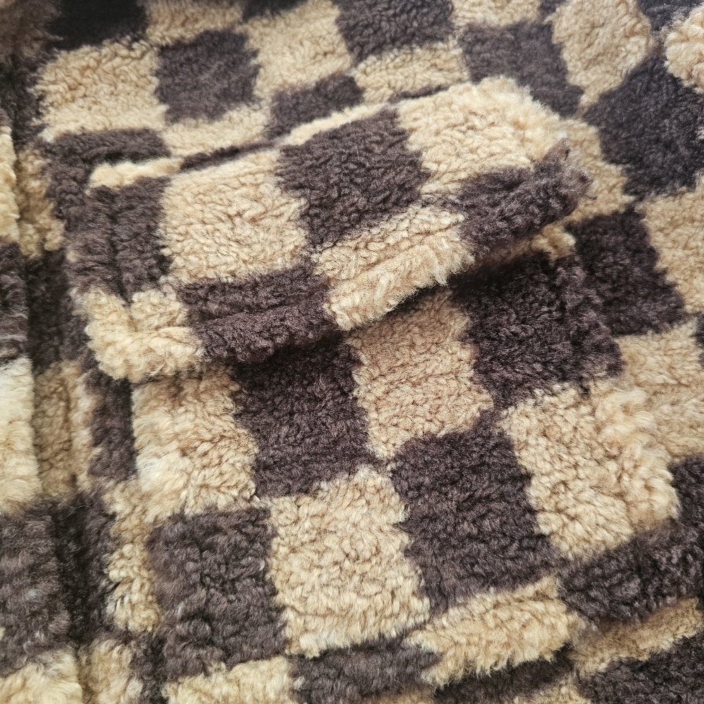 Lulus On My Checklist Tan and Brown Checkered Cropped Teddy Jacket - Picture 4 of 15